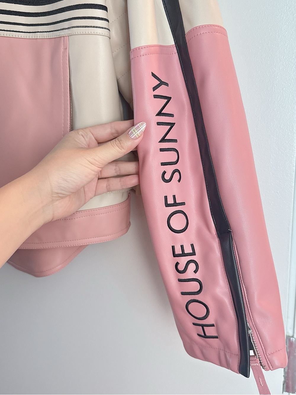 House of Sunny Pink & Cream Colorblock Bomber Jacket - Picture 2 of 4